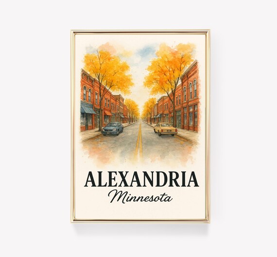 Alexandria Minnesota Autumn Main Street Watercolor Travel Art Poster