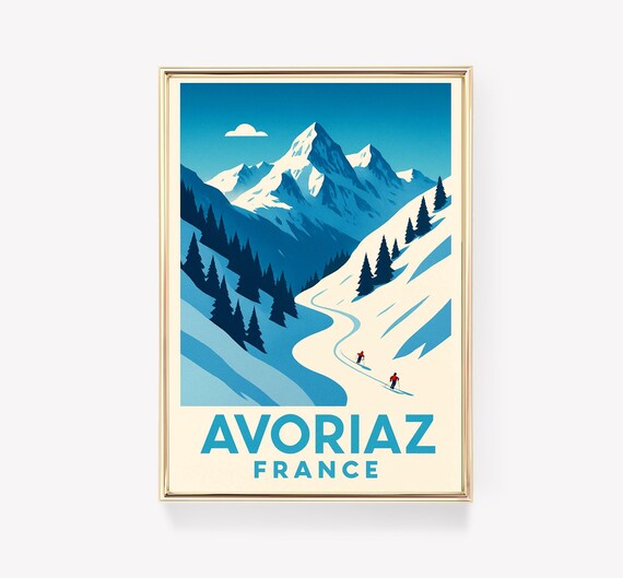 Avoriaz France Alpine Ski Resort Snowy Peaks Vintage Travel Poster