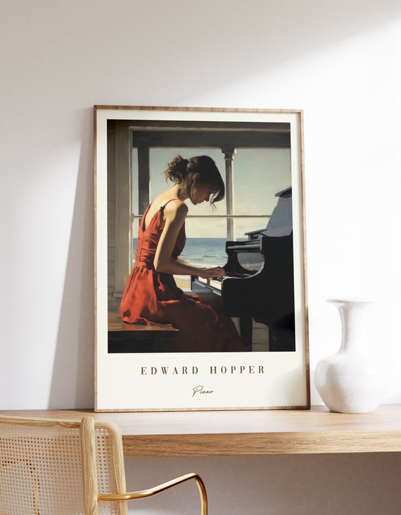 Piano Poster Edward Hopper Vintage Modern Wall Art Antique Print Decor