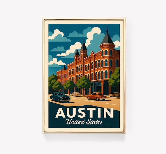 Austin Vintage Travel Poster, Texas Wall Art