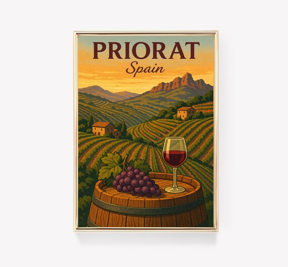 Priorat Spain Wine Country Vineyard Vintage Travel Poster Decor