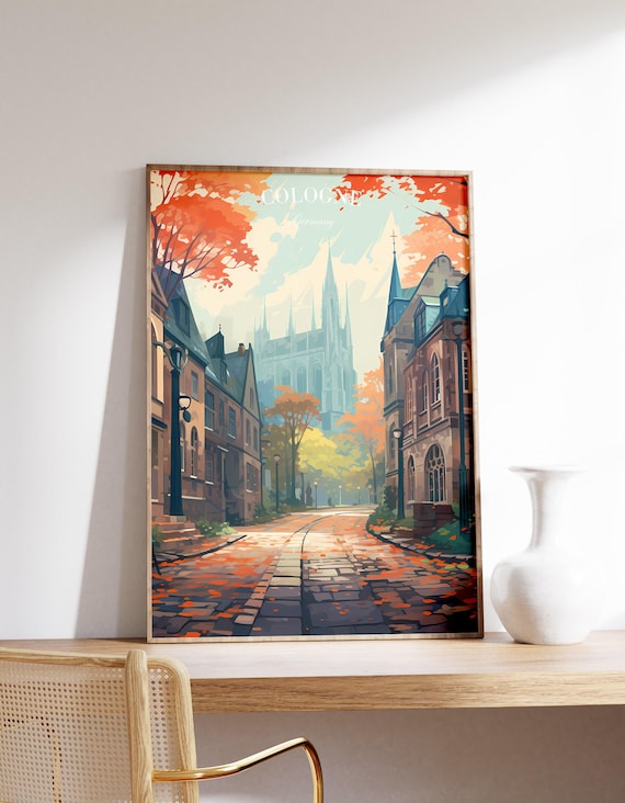 Cologne Germany Autumn Cathedral Cobblestone Street Travel Poster