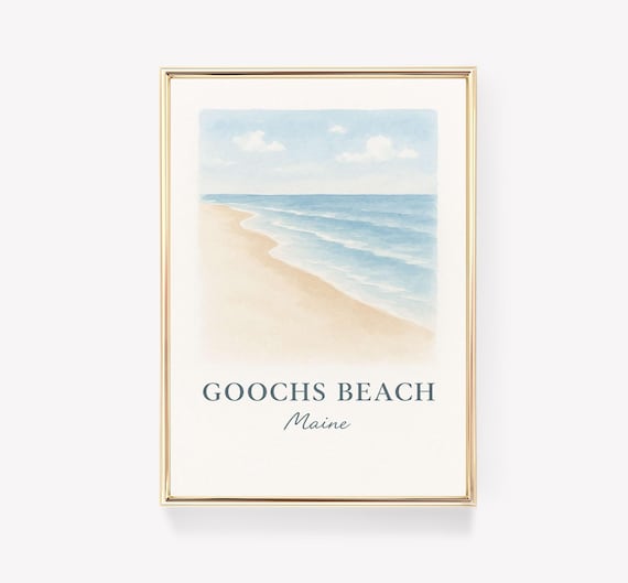 Goochs Beach Maine Gentle Shoreline Watercolor Travel Poster