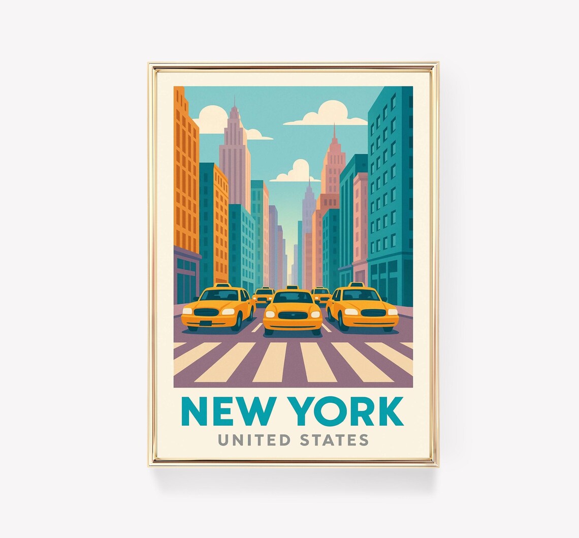 New York City Yellow Taxi Vintage Street Travel Poster United States