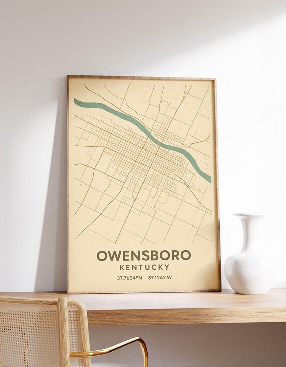 Owensboro Kentucky Map Print Vintage Poster Wall Art River City Decor