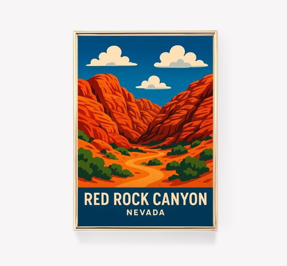 Red Rock Canyon Nevada Red Cliffs Vintage National Park Poster