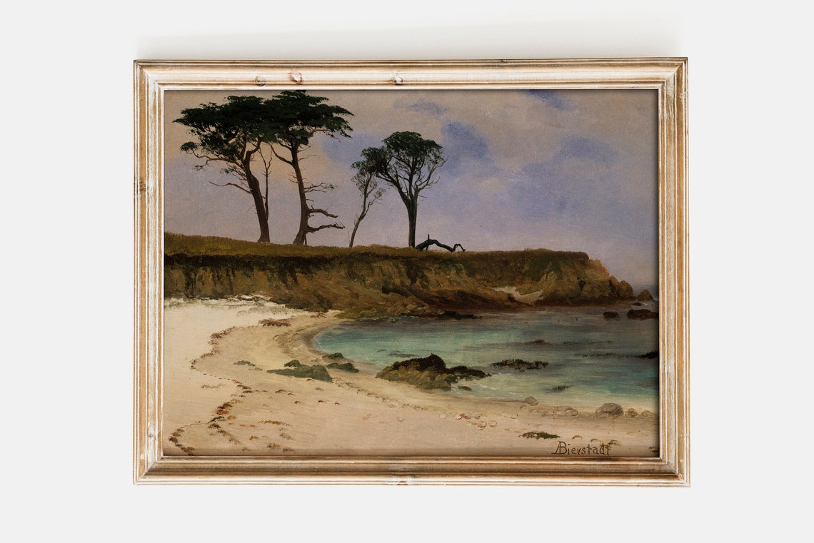 Albert Bierstadt Sea Cove Beach Cypress Trees Vintage Coastal Poster