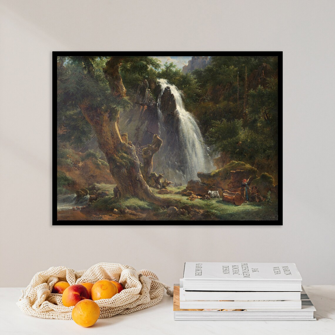 Achilleetna Michallon Waterfall At Montdore, Art Print