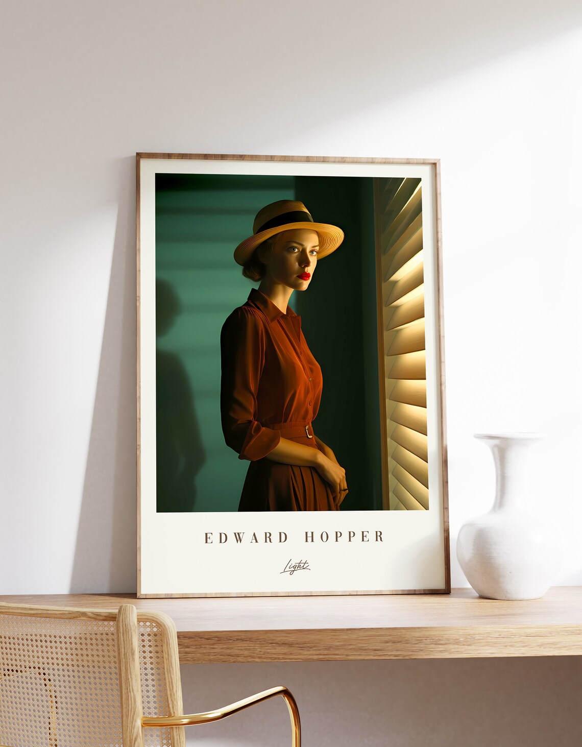 Edward Hopper Light Woman Straw Hat Window Blinds Vintage Portrait Poster
