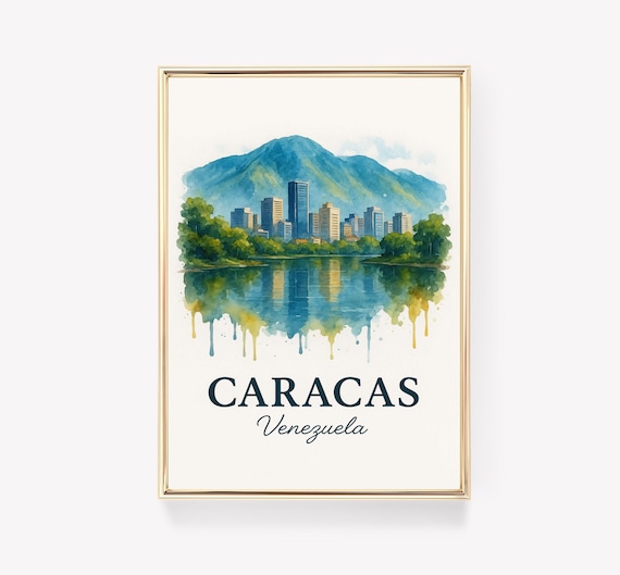 Caracas Venezuela Watercolor Skyline Vintage Style Travel Poster