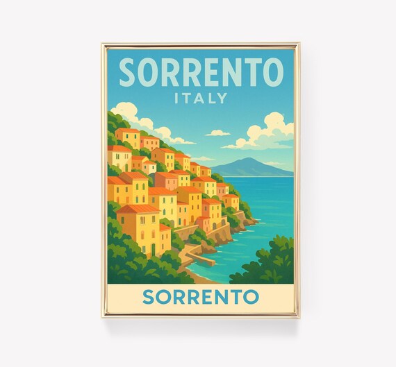 Sorrento Italy Coast Seaside Watercolor Retro Vintage Travel Poster