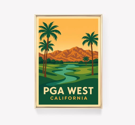 Pga West Travel Poster Vintage Wall Art Golf Decor Palm Springs Print Retro Gift