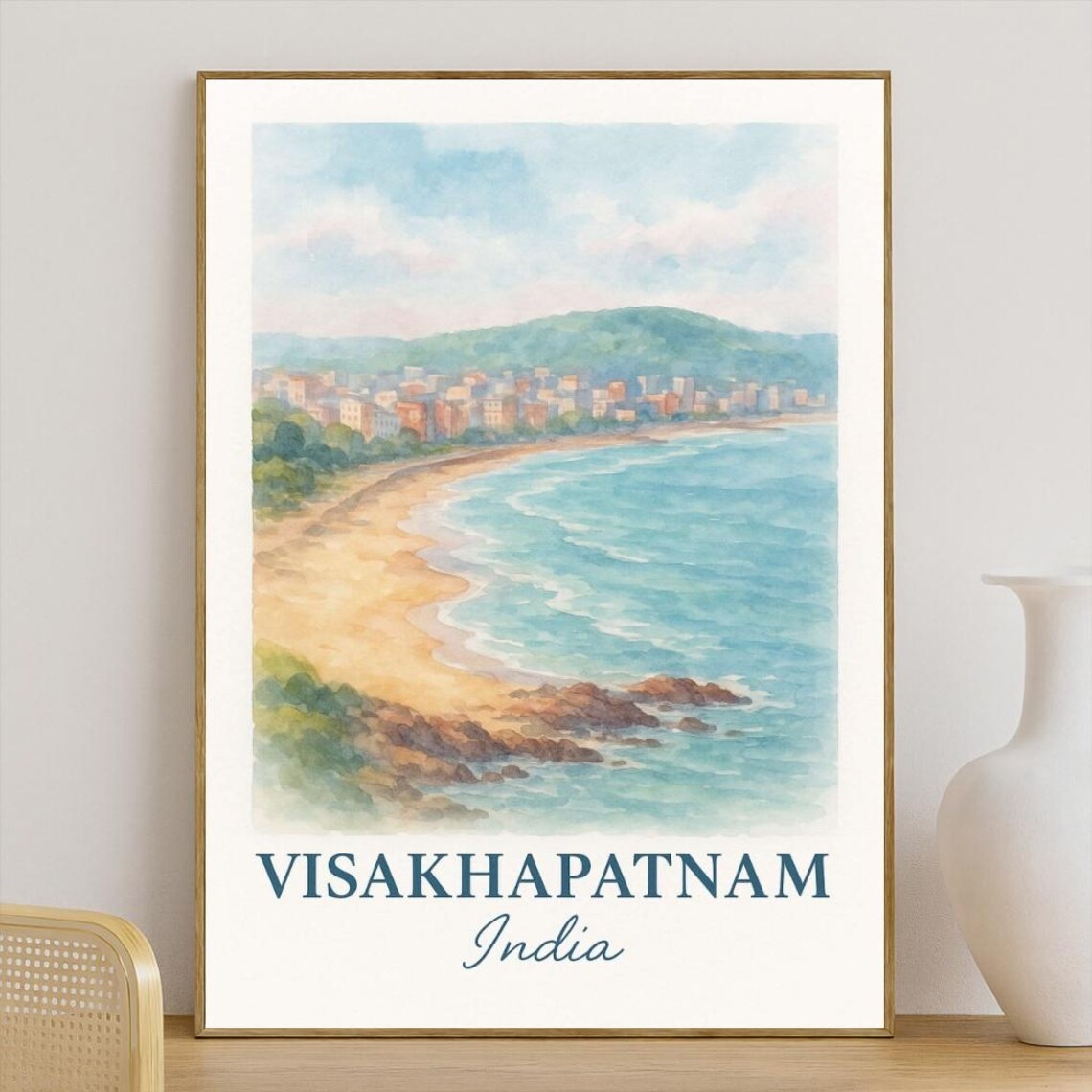 Visakhapatnam India Beach Watercolor Coastal Shore Travel Poster