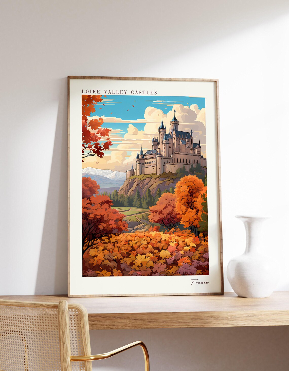 Loire Valley Castles France Travel Poster Autumn Chateau Wall Decor
