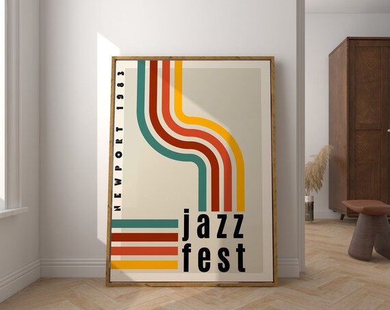 Newport Jazz Fest 1983 Retro Striped Mid Century Music Event Poster
