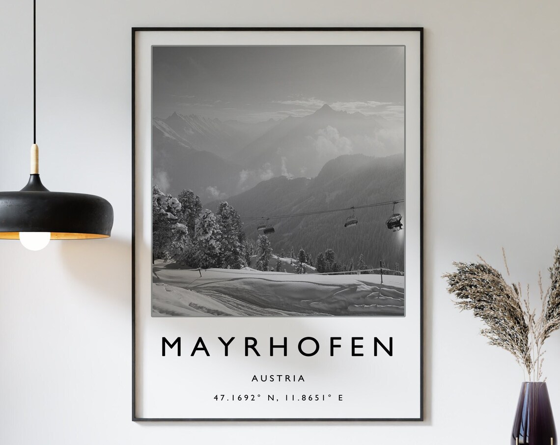Mayrhofen Austria Ski Travel Poster, Winter Sport Art