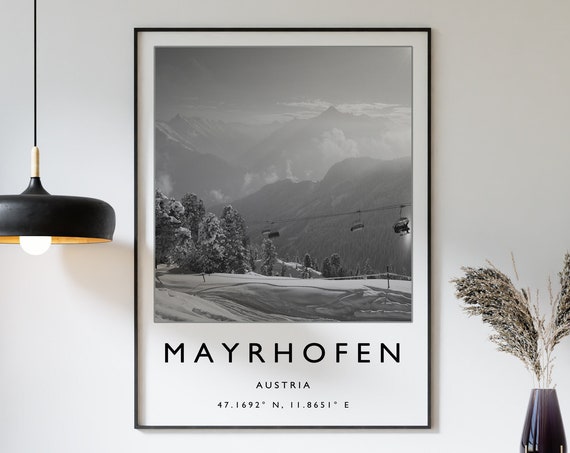 Mayrhofen Austria Ski Travel Poster, Winter Sport Art