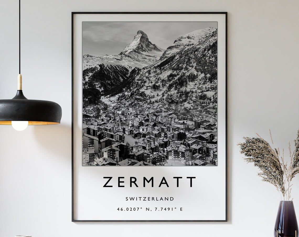 Skiing Travel Poster, Zermatt Switzerland