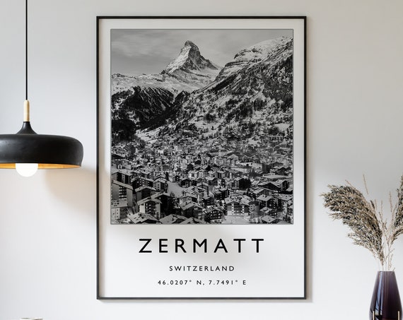 Skiing Travel Poster, Zermatt Switzerland