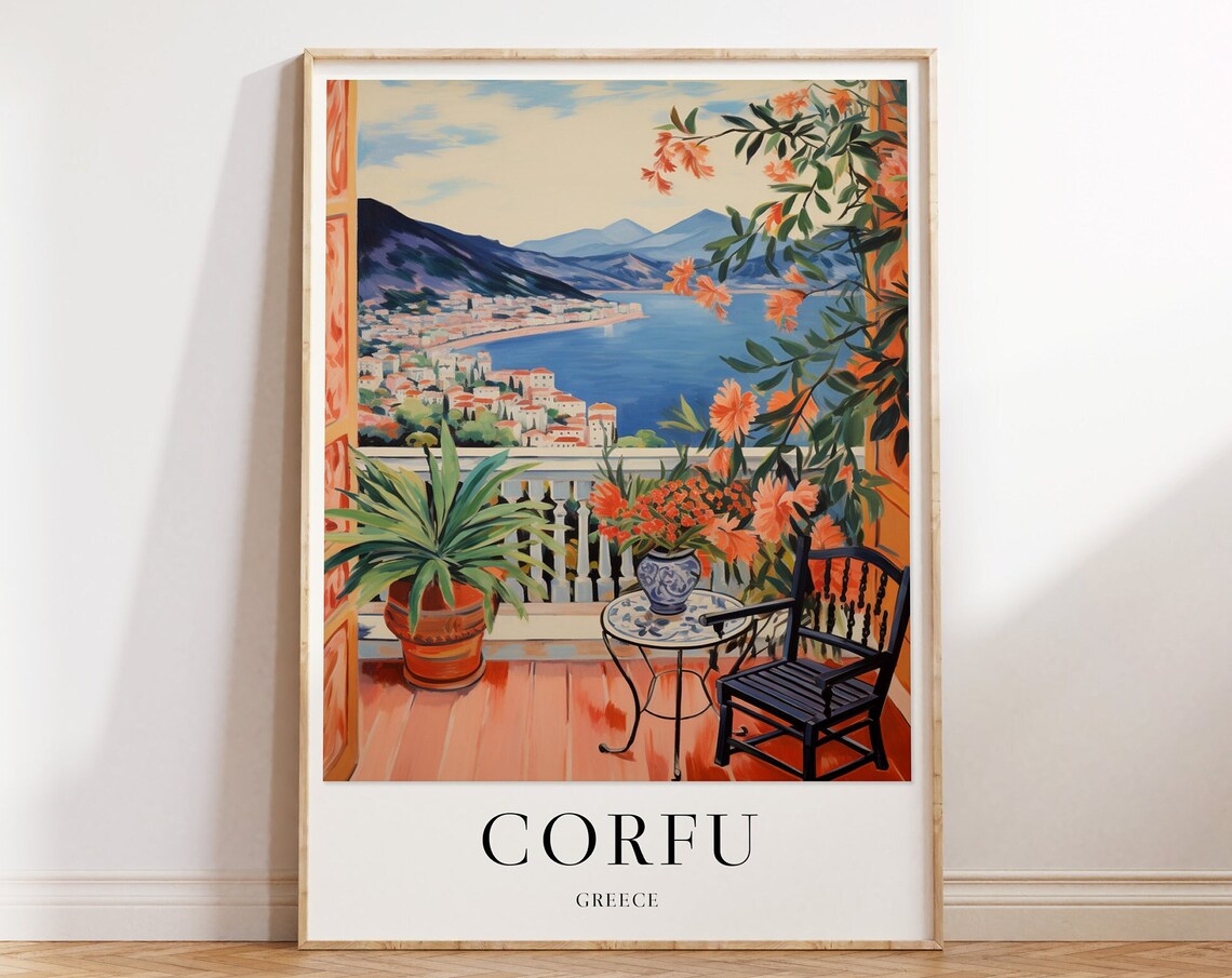 Corfu Vintage Travel Poster, Greece Travel Art