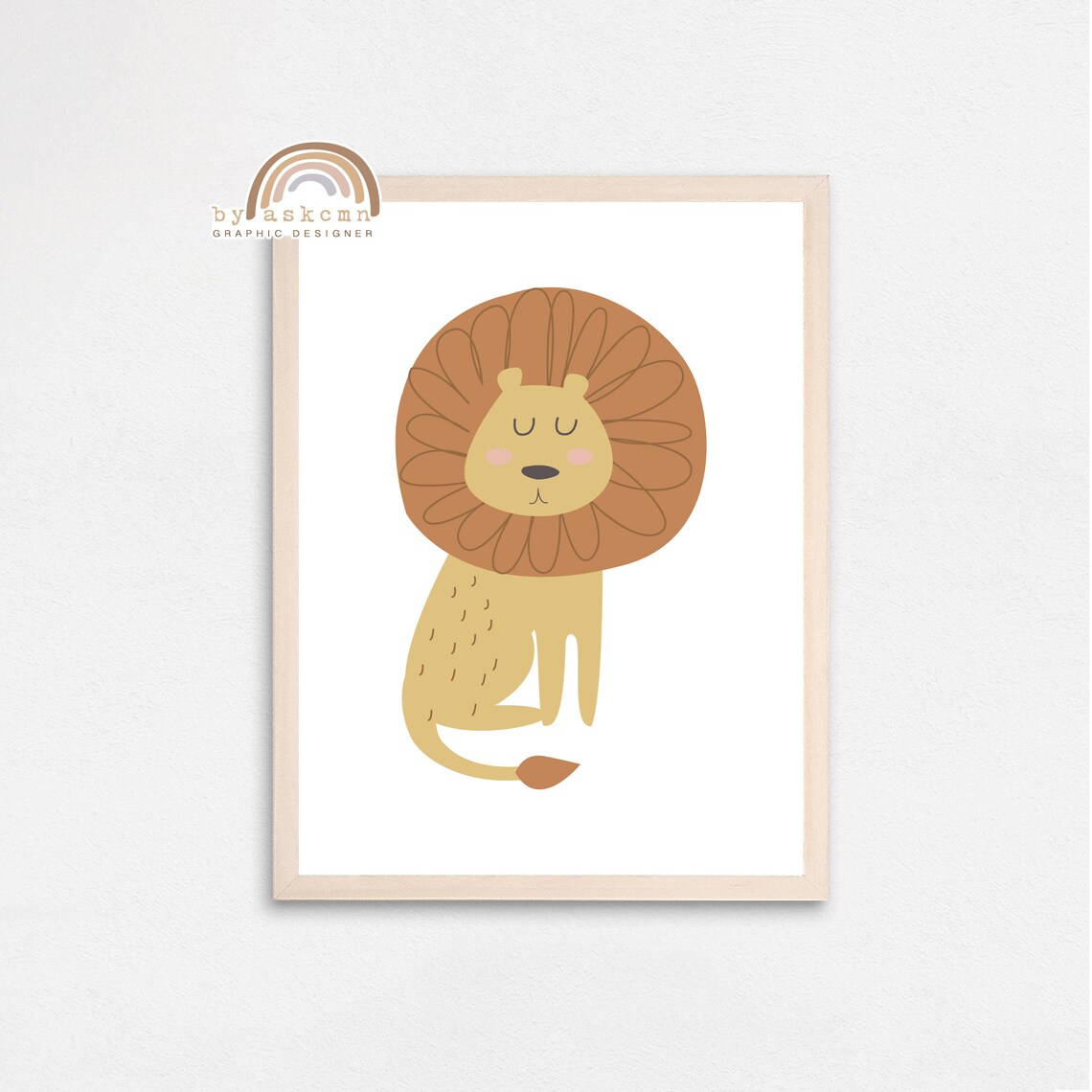 Sleepy Cartoon Lion Big Round Mane Cute Nursery Kids Room Wall Decor Poster - Image 4