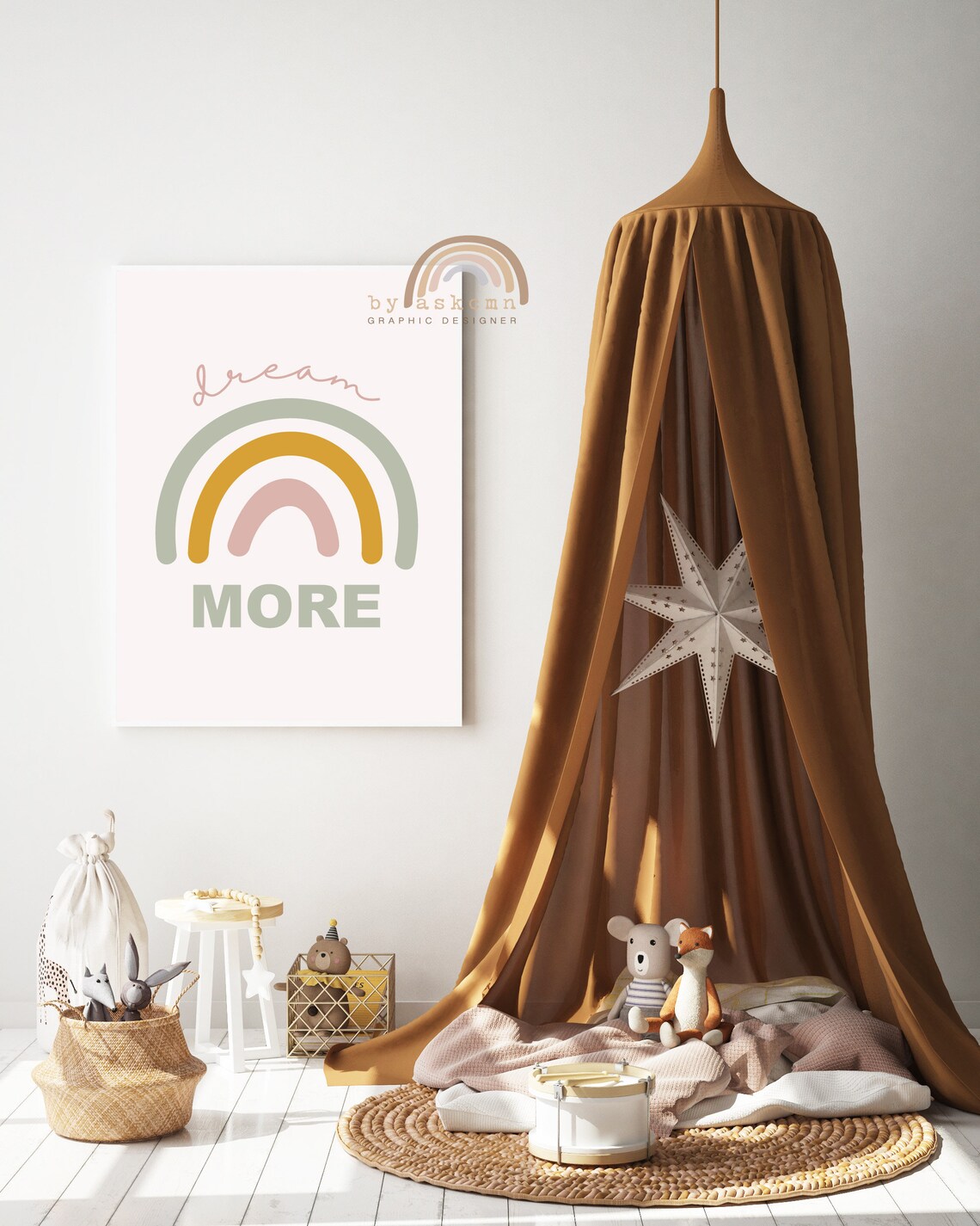 Nursery Wall Art Baby Room Poster Bunny Nursery Decor Rainbow Nursery Print Art Montessori Printables Poster Boho Nursery Wall Art - Image 3