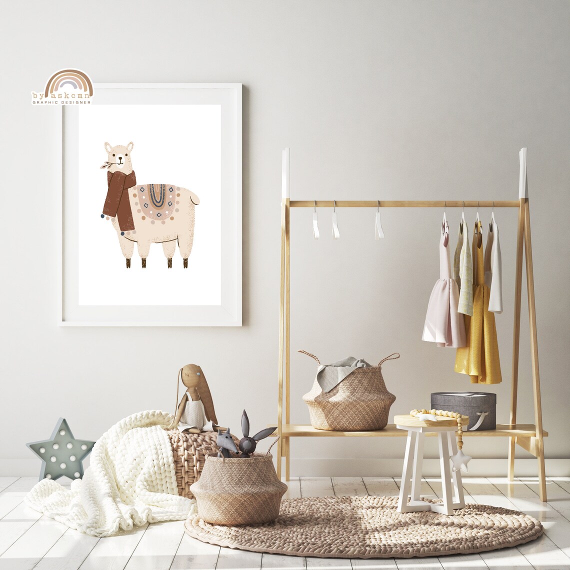 Cute Llama Scarf Saddle Blanket Safari Neutral Nursery Animal Wall Decor Poster - Image 5