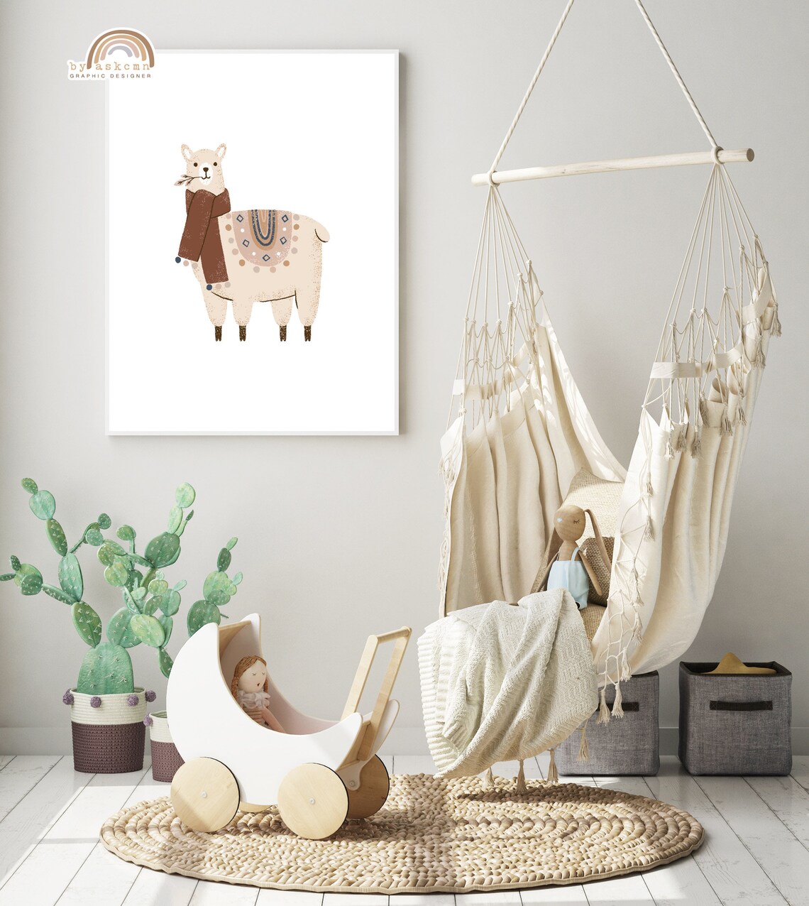 Cute Llama Scarf Saddle Blanket Safari Neutral Nursery Animal Wall Decor Poster - Image 7