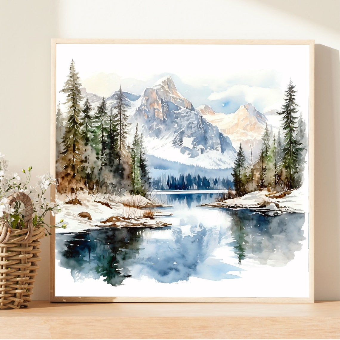 Winter Mountain Landscape Watercolor Painting Art Print - Image 4