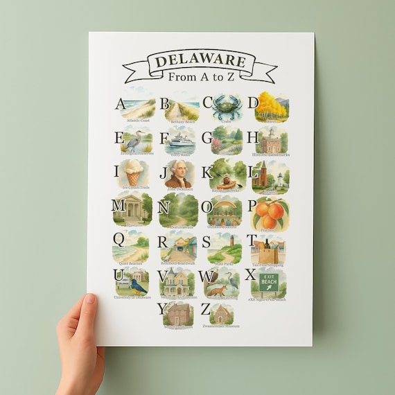 Delaware A To Z State Symbols Illustrated Alphabet Travel Poster