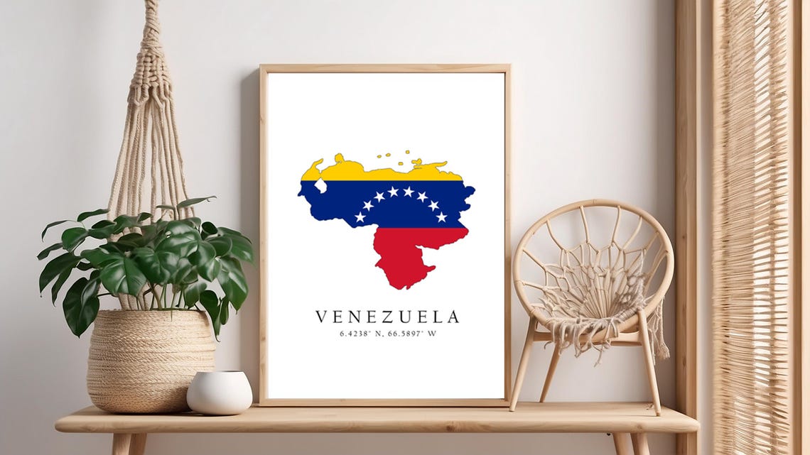 Venezuela National Flag Map Country Silhouette Coordinates Poster