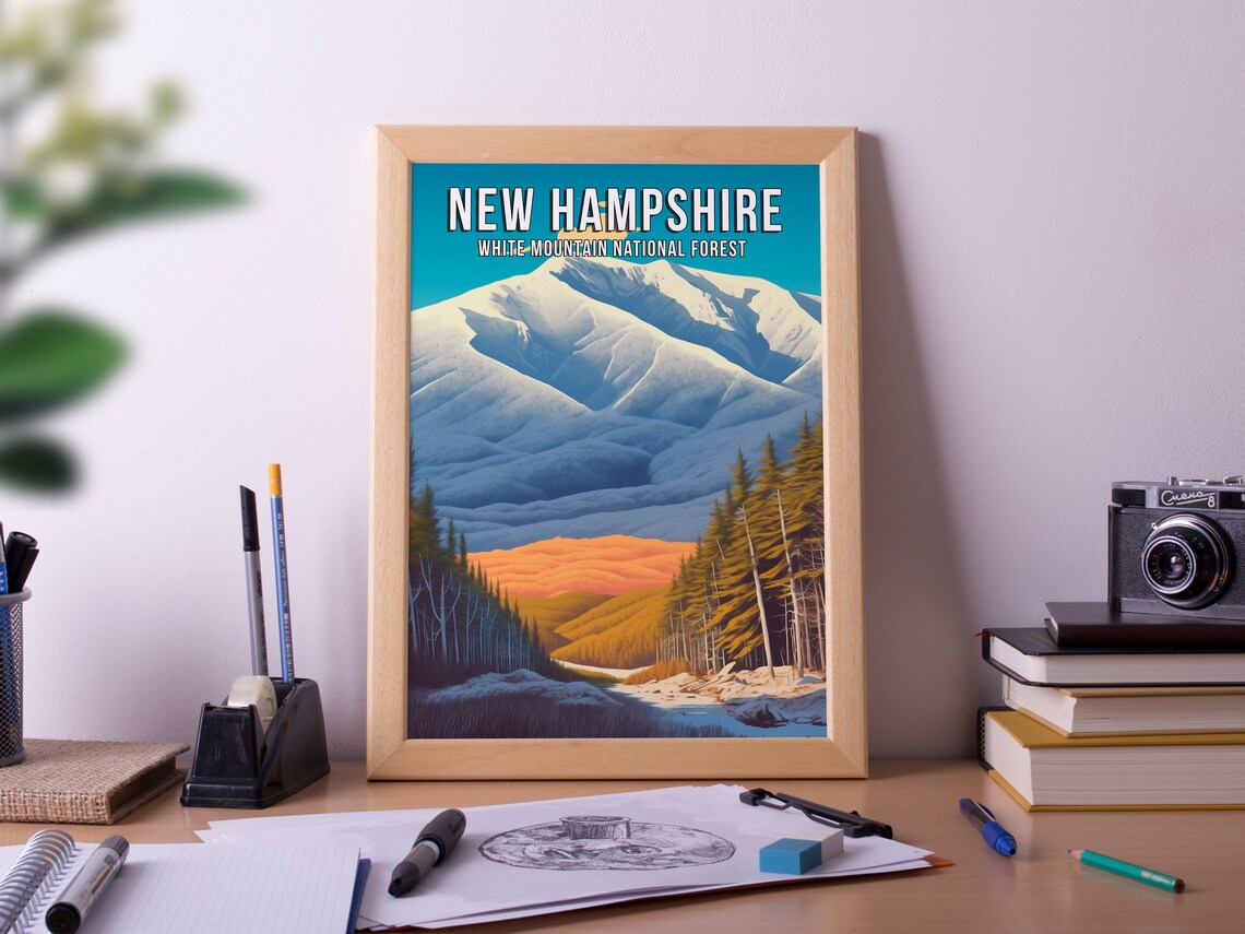 New Hampshire White Mountain National Forest Retro Travel Poster