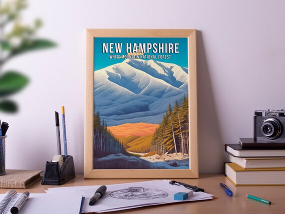 New Hampshire White Mountain National Forest Retro Travel Poster