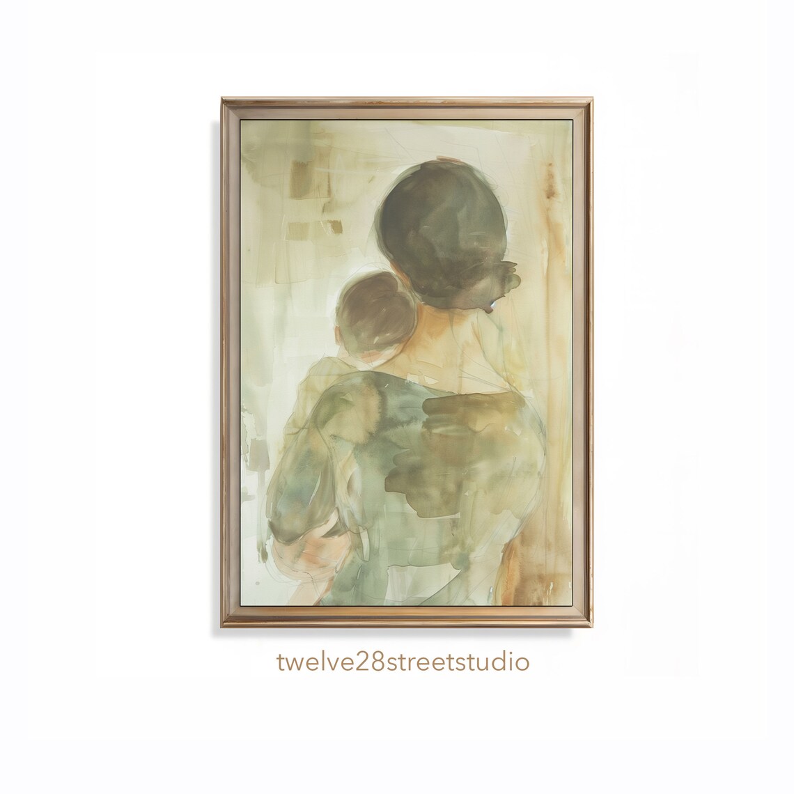 Mother And Child Watercolor Embrace Soft Muted Nursery Decor Poster