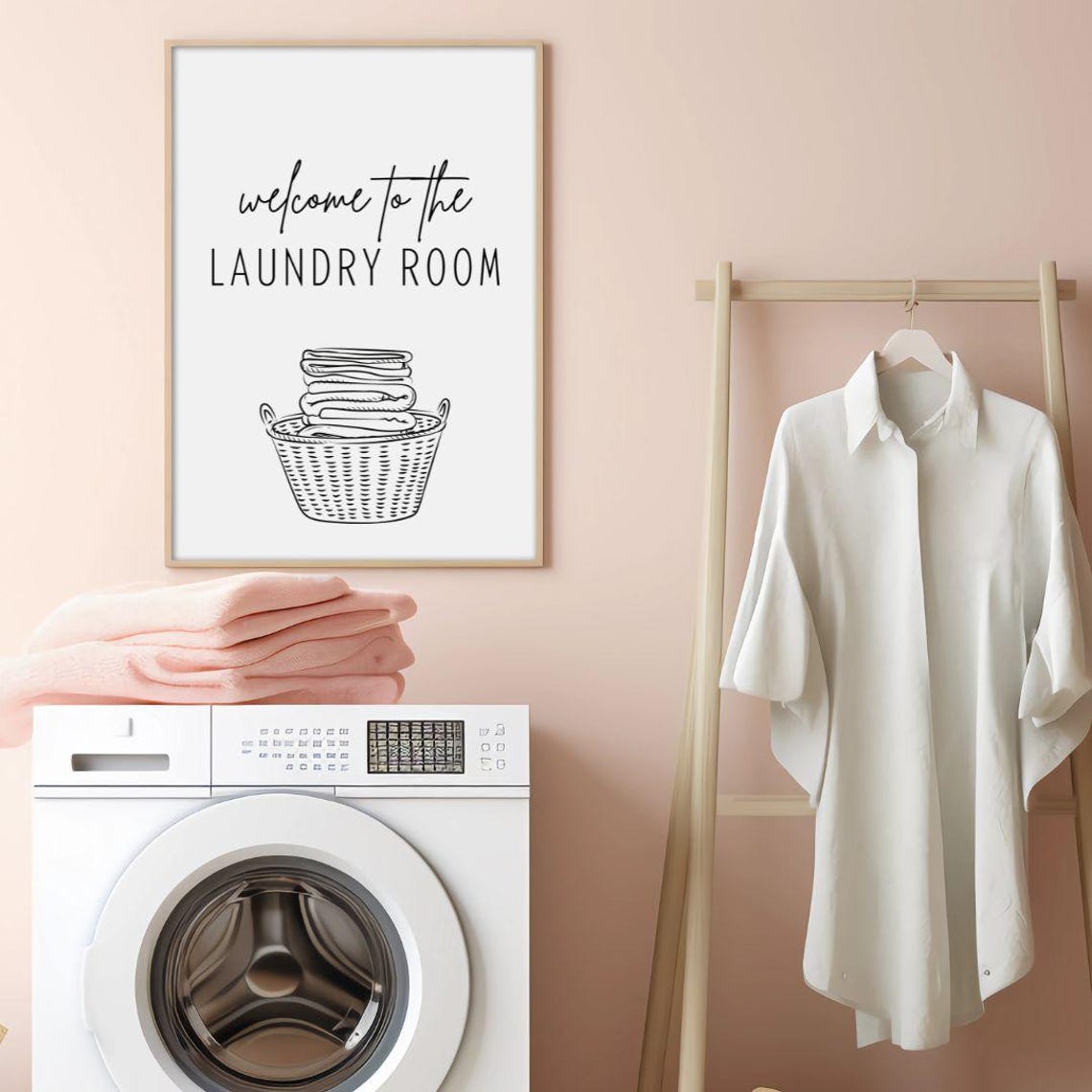 Welcome to the Laundry Room Script Laundry Basket Line Art Poster - Image 3