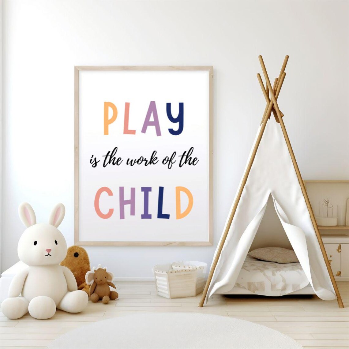 Play Is The Work Of The Child Pastel Nursery Quote Typographic Poster - Image 3