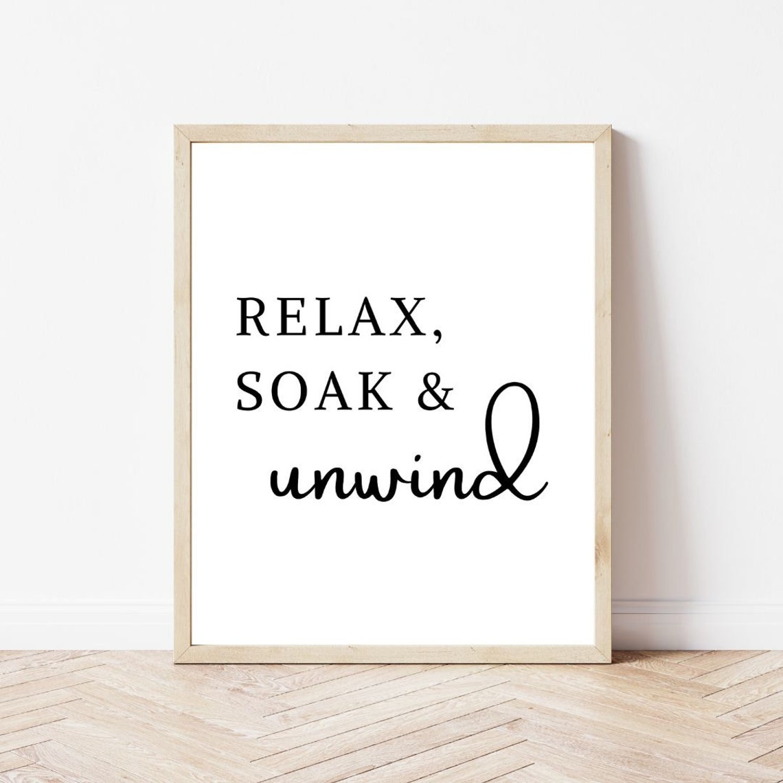 Relax Soak And Unwind Bathroom Script Minimalist Spa Room Poster - Image 2