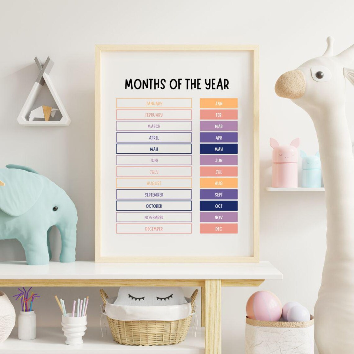 Months Of The Year Calendar Names Pastel Kids Chart Educational Poster - Image 2