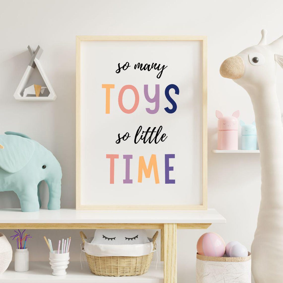 So Many Toys So Little Time Pastel Playroom Quote Typographic Poster - Image 2