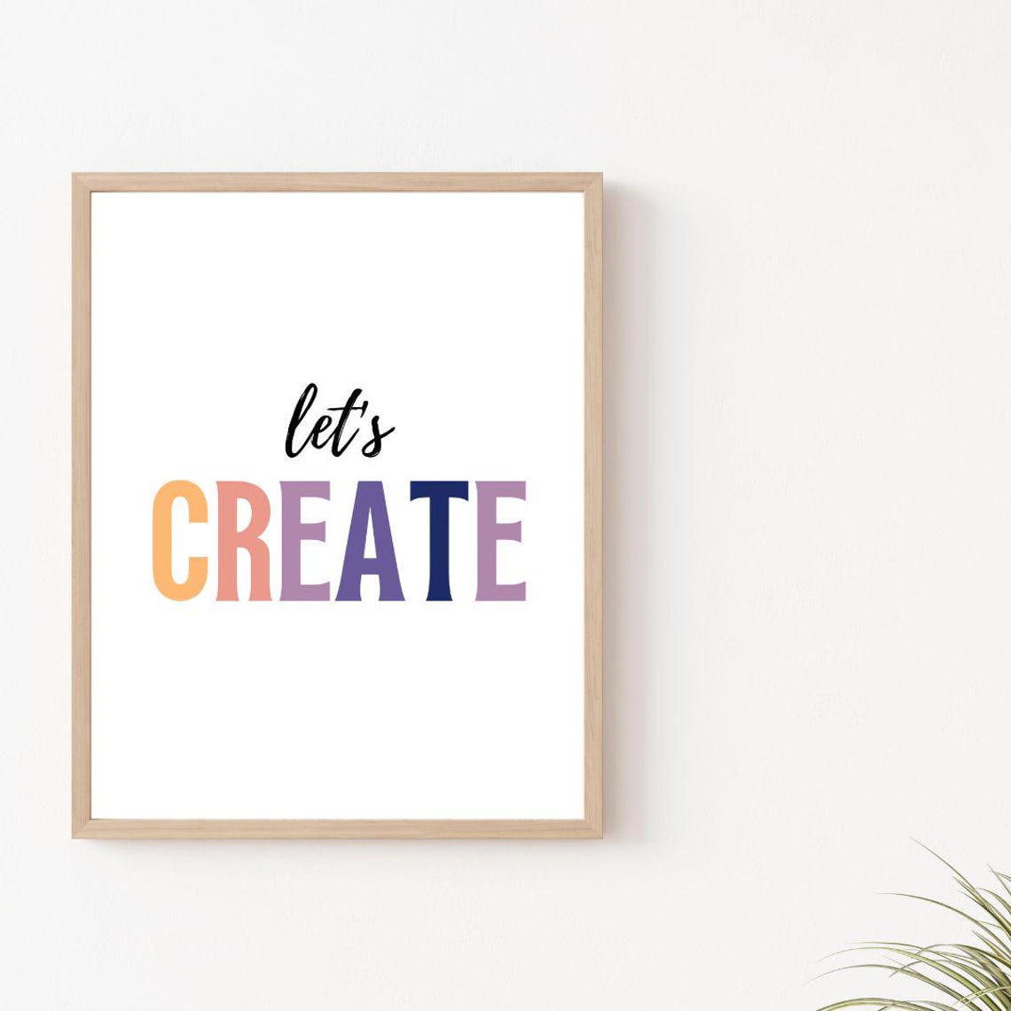 Lets Create Pastel Rainbow Letters Nursery Kids Room Decor Poster - Image 2