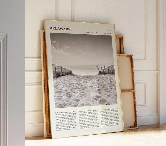 Delaware Beach Black White Dune Fence Vintage Coastal Travel Poster