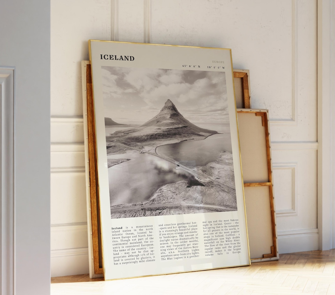 Iceland Mountain Poster, Vintage Nordic Travel Print