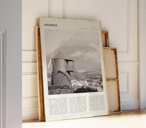 Azores Portugal Windmill Volcano Mist Sepia Travel Photo Poster