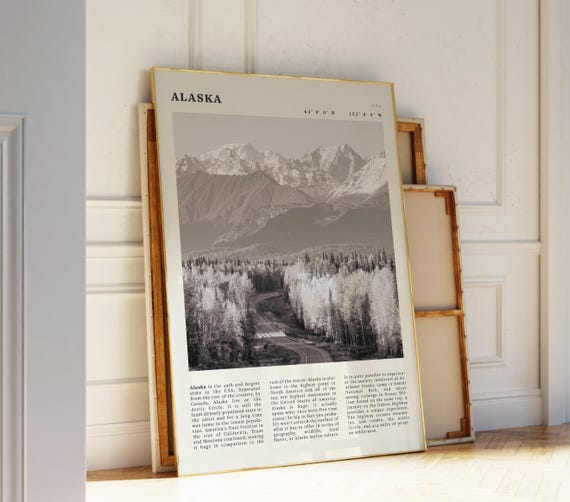 Alaska Black White Poster Vintage Usa Travel Print Arctic Wall Art Idea For Nature Lovers