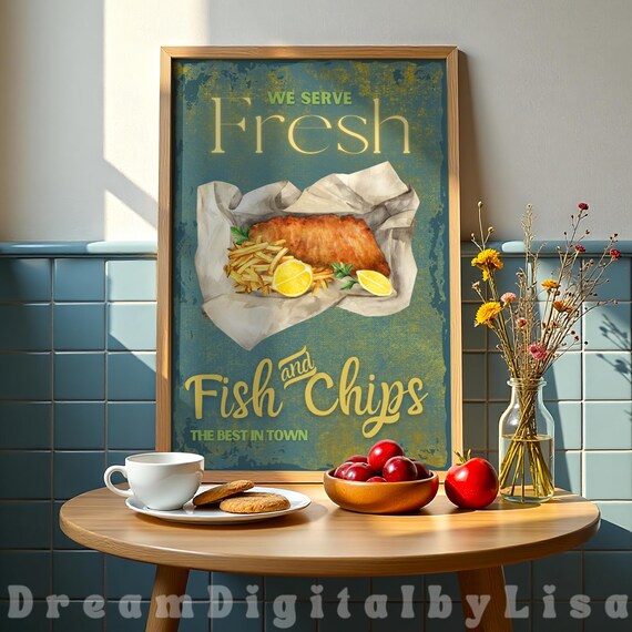 Fish And Chips Poster Print Chippy Tea Kitchen Food Poster Food Lovers Gift British Food Fish And Chip Shop Print Instant