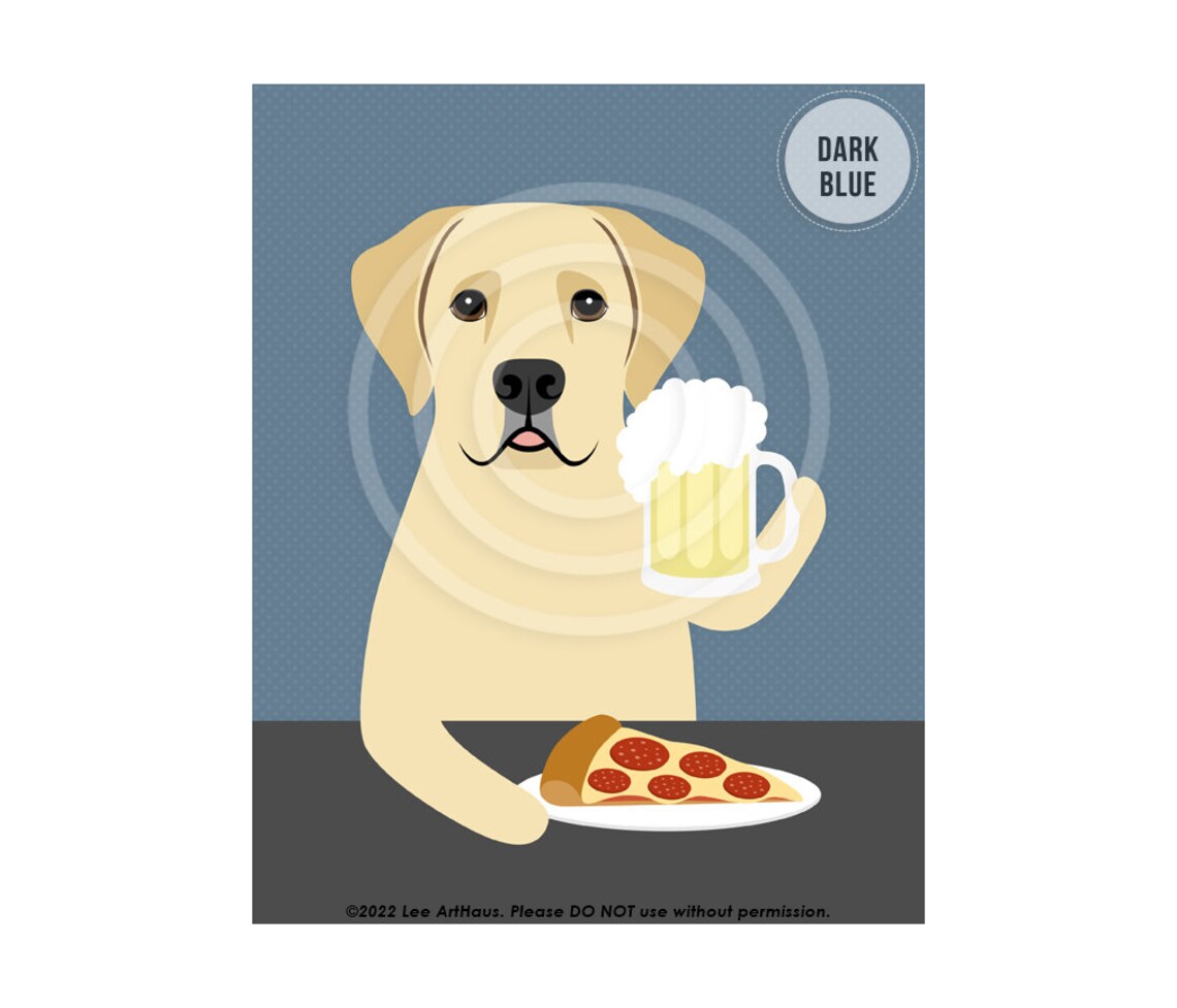Yellow Labrador Retriever Beer Mug Pepperoni Pizza Funny Dog Poster