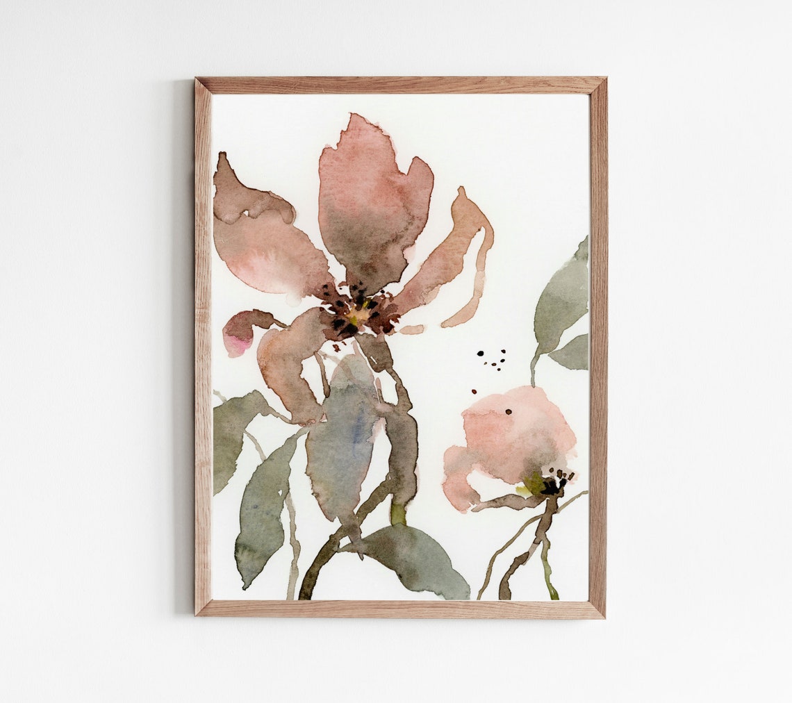 Blush Abstract Flower Watercolor Floral Art Print Neutral Wall Decor