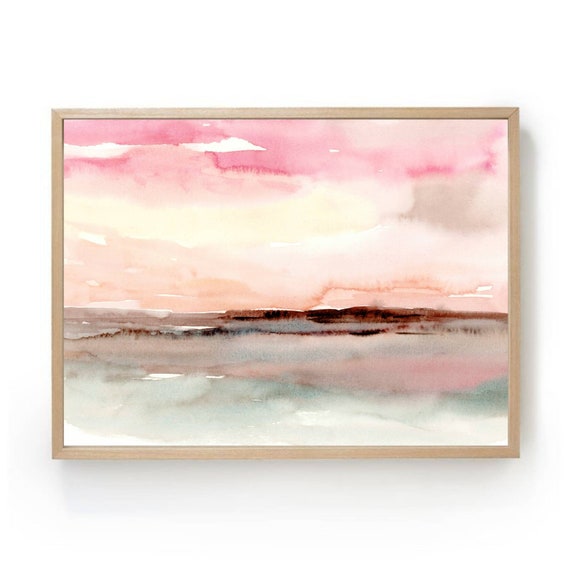 Pink Clouds Sunrise Watercolor Landscape Art Print