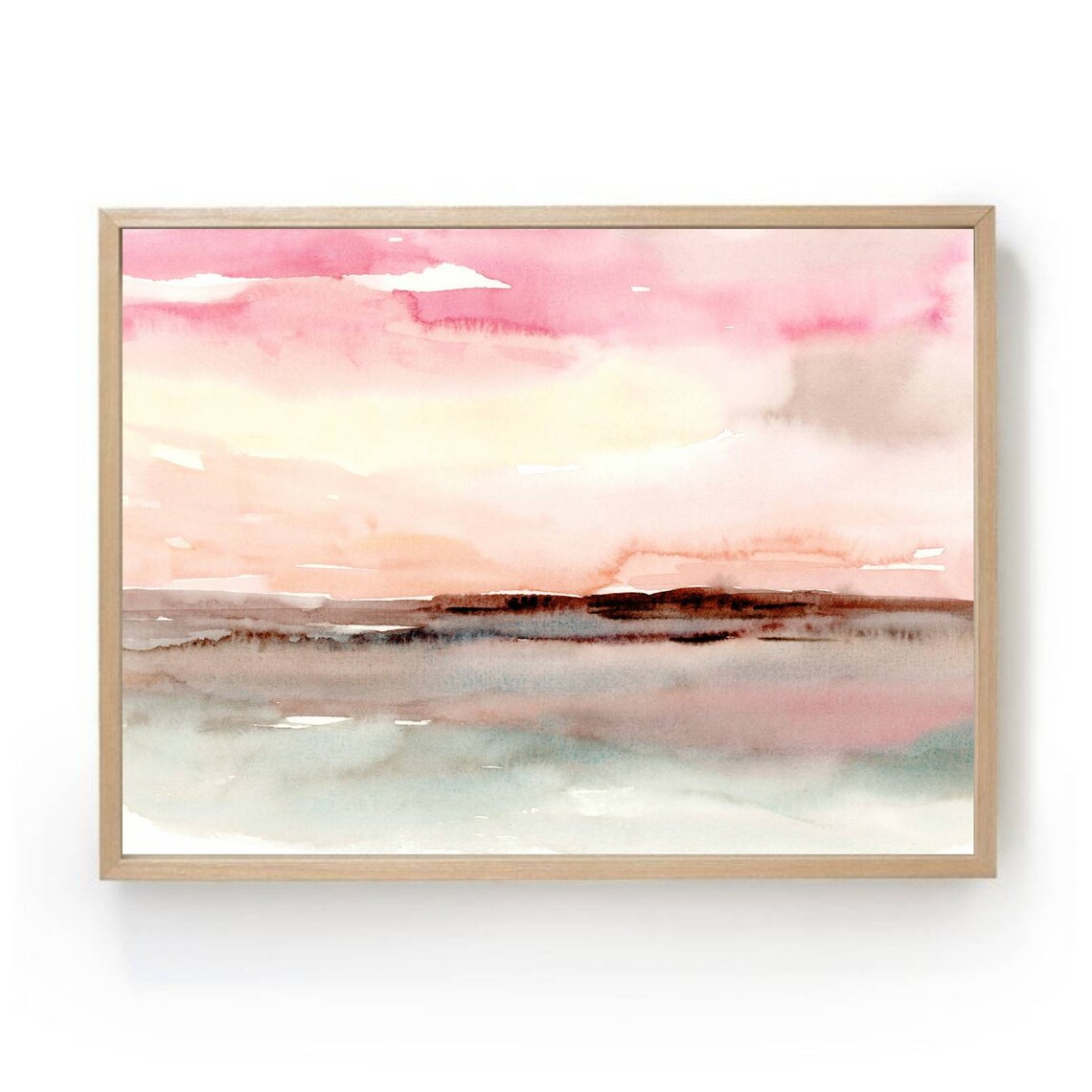 Pink Clouds Sunrise Watercolor Landscape Art Print
