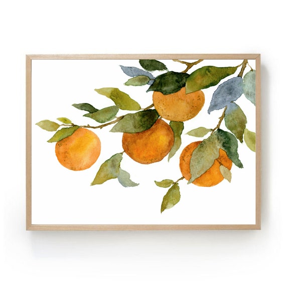 Clementine Art Print Orange Tree Watercolor Painting Citrus Fruits Wall Large Kitchen Poster Fruit